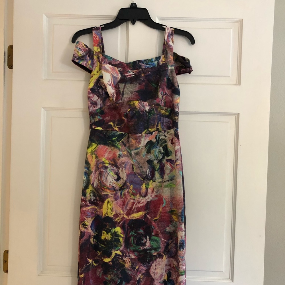 Nicole Miller Dress -  Purple Floral, Gold Zipper